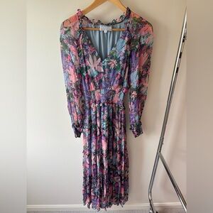 Gunne Sax Pink & Purple Floral Tiered Maxi Dress